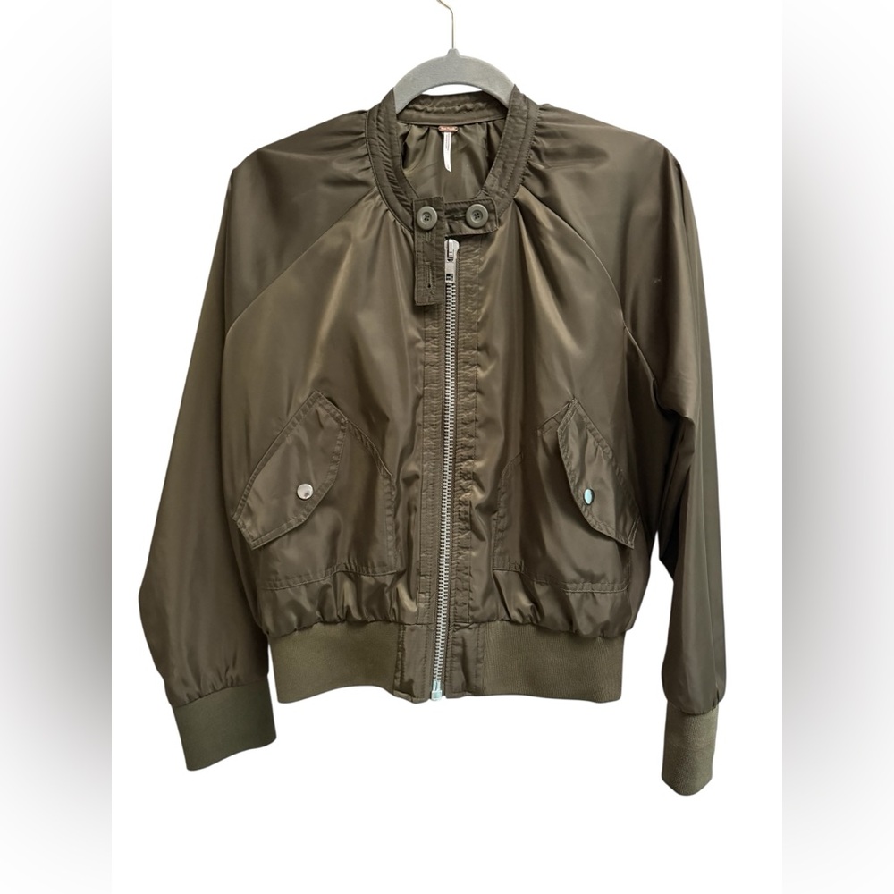 FREE PEOPLE Women’s Olive Green Midnight Bomber Jacket - Size Small